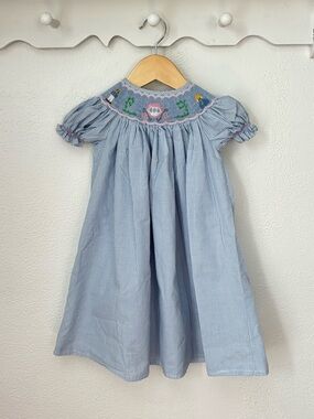 Royal Child Smocked Dress 12M Blue Gingham Cinderella Hand Embroidered